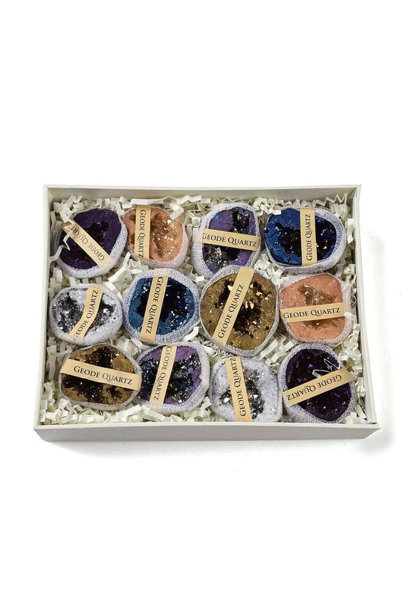 1Set Electroplate Natural Agate Geode Cornucopia Mineral Specimen Raw Cluster Healing Home Decor Gift with Paper Box 39.5~48X35~48X13~19mm