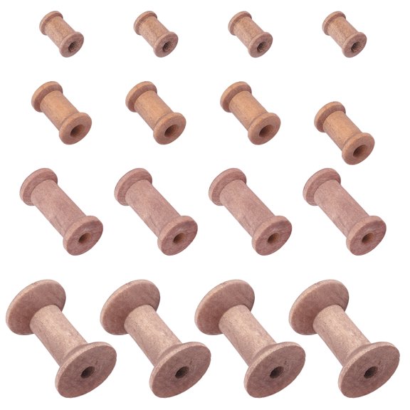 1Set Elitef 40Pcs 4 Style Schima Wood Sewing Embroidery Thread Spool Empty Bobbins for Embroidery and Sewing Machines Tan 27x16mm 10pcs/style