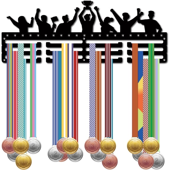 1Set Fashion Iron Medal Hanger Holder Display Wall Rack 3-Line with Screws Trophy 150x400mm Hole: 5mm