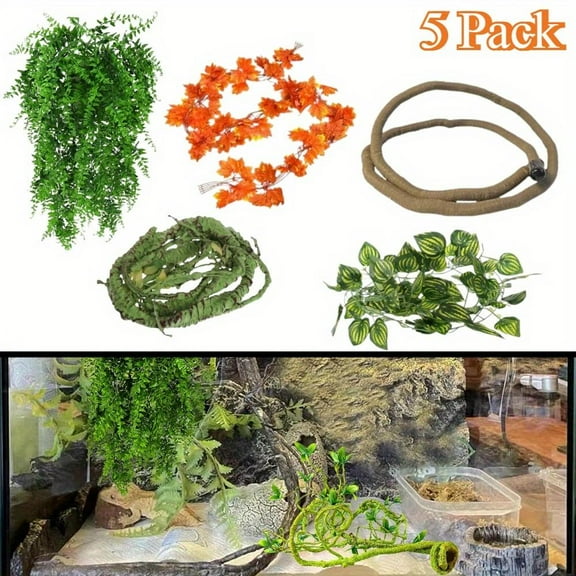 1Set Flexible Artificial Reptile Vines and Leaves,Climbing Branch with Lifelike Foliage,Habitat Decor for Snake,Bearded Dragon,Gecko, Hermit Crab,Lizard,and Chameleon
