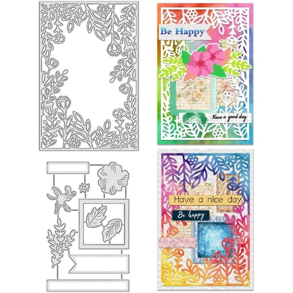1Set Floral Frame Cutting Dies Flower and Leaves Background Metal Cutting Dies Carbon Steel Embossing Template for DIY Paper Craft Card Making Scrapbooking Decor