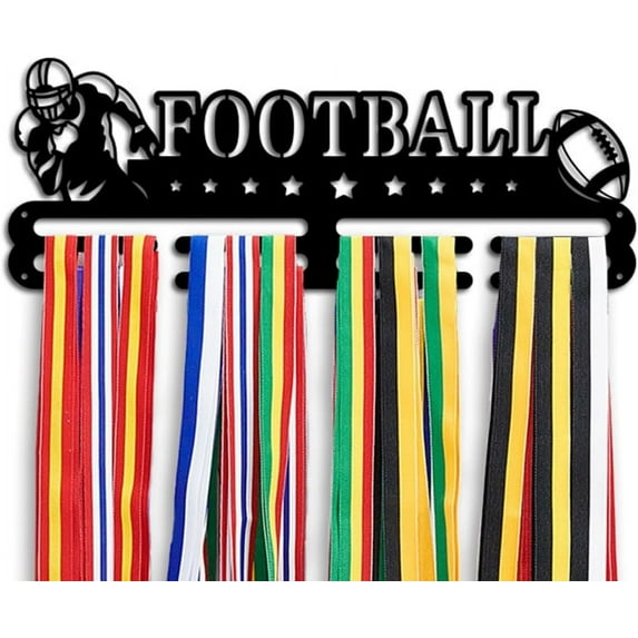 1Set Football Theme Medal Display Holder Wall Mounted Tiered Medal Rack Medal Hanger Holder Personalized Ribbon Display Rack Hooks for Living Room Bedroom Gym Stadium