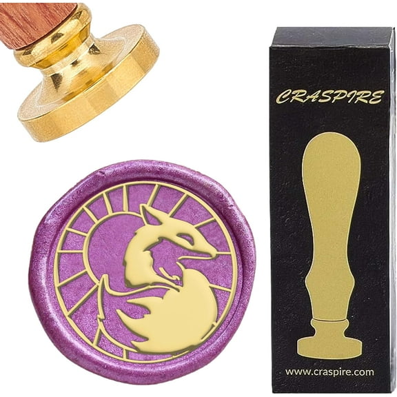1Set Fox Wax Seal Stamp Animal Sun Vintage 25mm Removable Brass Head Wood Handle Sealing Wax Stamp for Wedding Birthday New Year Party Envelopes Invitations Gift Packing