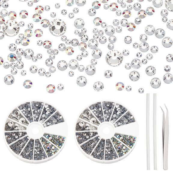 1Set Glass Hotfix Rhinestone Grade AA Flat Back & Faceted Half Round with Iron Tweezers and Nail Art Rhinestones Picking Pen Crystal 6.3~6.5mm 17~20pcs