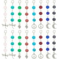 thumbnail image 1 of 1Set Glass Round Bead Pendant Decorations with Zinc Alloy Lobster Claw Clasps and Dragonfly/Moon/Mushroom/Peace Sign Charms Mixed Color 65~67mm 16pcs/set, 1 of 7
