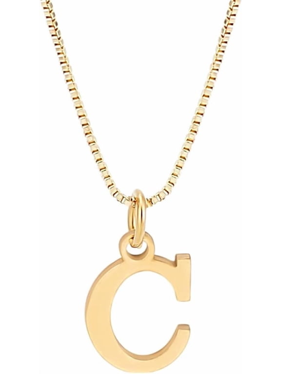 1Set Golden Initial Necklace 304 Stainless Steel Letter C Pendant Necklace 18"with 2"extenderBox Chain Necklace Personalized Monogram Name Necklace