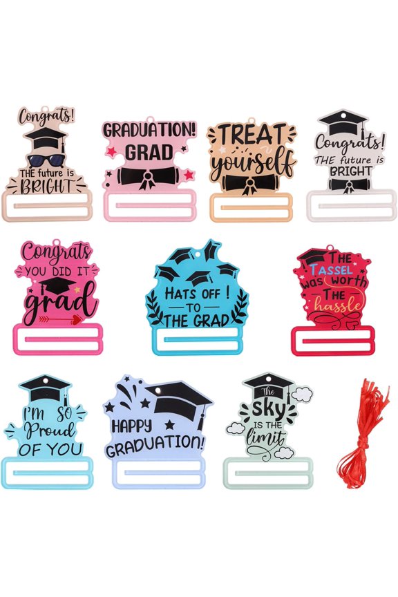1Set Graduation Theme Single Face Printed Acrylic Big Pendants Word Mixed Color 88~100x72~95x2~6mm Hole: 4.5mm