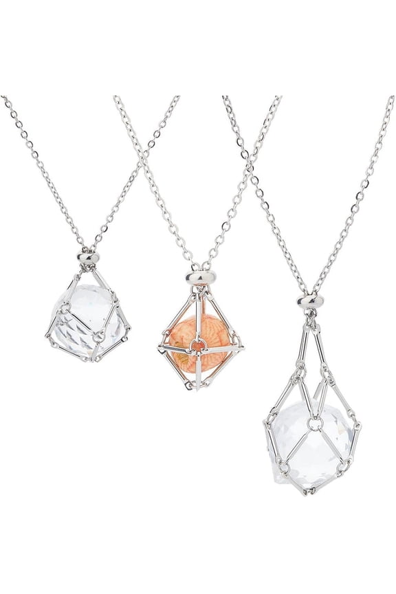 1Set Handmade Crystal Holder Necklace GemStones Cage Necklace Stainless Steel Crystal Cage Necklace Crystal Holder Necklace Cage