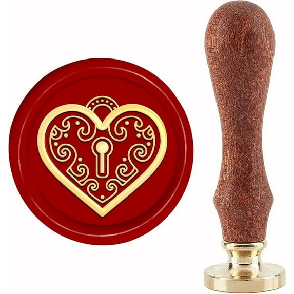 1Set Heart Brass Sealing Wax Seal Stamp Wood Handle 89x30mm for Greeting Card Invitation