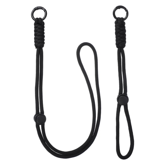1Set Heavy Duty Paracord Keychain Lanyard, Adjustable Necklace Whistles Lanyard Braided Wrist Strap with Spring Ring for ID Card Badge Holder Keys, Black