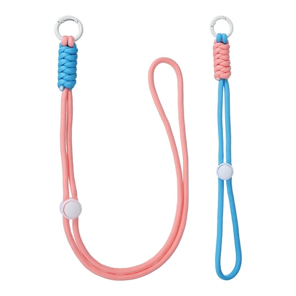 1Set Heavy Duty Paracord Keychain Lanyard, Adjustable Necklace Whistles Lanyard Braided Wrist Strap with Spring Ring for ID Card Badge Holder Keys, Light Pink/Light Blue/White