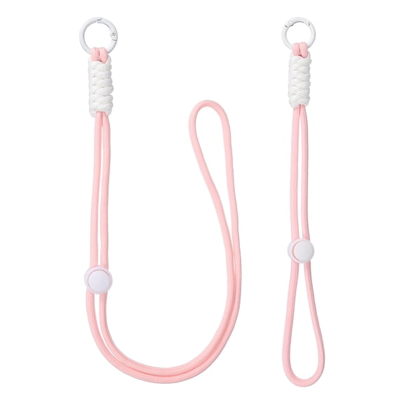 1Set Heavy Duty Paracord Keychain Lanyard, Adjustable Necklace Whistles Lanyard Braided Wrist Strap with Spring Ring for ID Card Badge Holder Keys, Light Pink/White