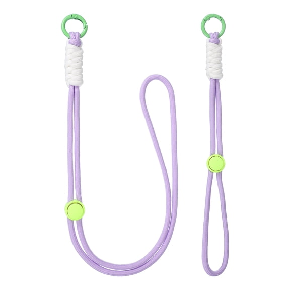 1Set Heavy Duty Paracord Keychain Lanyard, Adjustable Necklace Whistles Lanyard Braided Wrist Strap with Spring Ring for ID Card Badge Holder Keys, Light Purple/White/Green