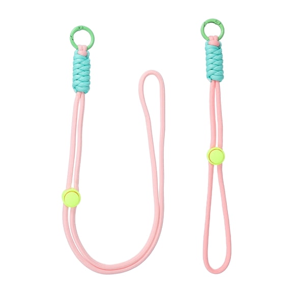 1Set Heavy Duty Paracord Keychain Lanyard, Adjustable Necklace Whistles Lanyard Braided Wrist Strap with Spring Ring for ID Card Badge Holder Keys, Pink/Green/Grass Green