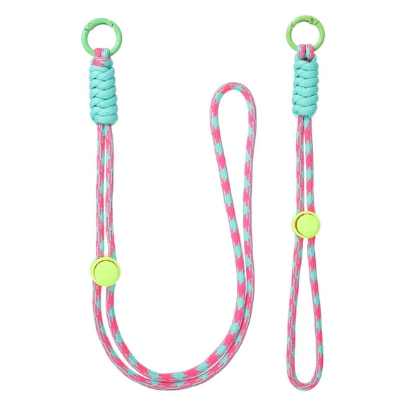 1Set Heavy Duty Paracord Keychain Lanyard, Adjustable Necklace Whistles Lanyard Braided Wrist Strap with Spring Ring for ID Card Badge Holder Keys, Pink/Green/Sky Blue