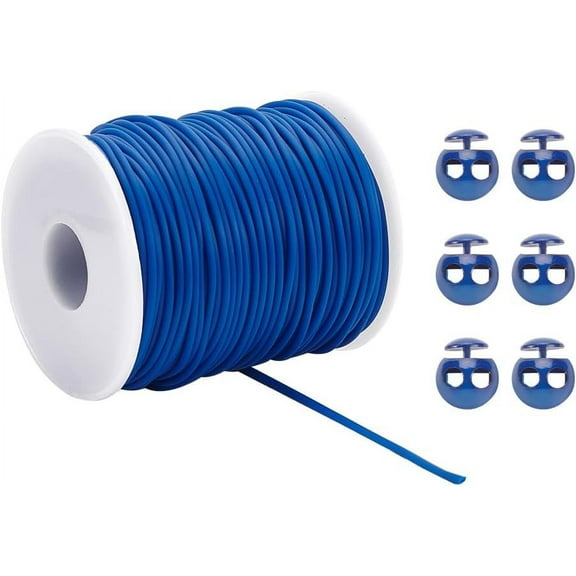 1Set Hollow Pipe PVC Tubular Synthetic Rubber Cord Wrapped Around White Plastic Spool with Plastic Cord Locks Marine Blue Cord: 2mm thick Hole: 1mm