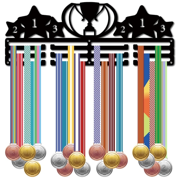1Set Iron Medal Hanger Holder Display Wall Rack 3-Line with Screws Black Trophy 150x400mm Hole: 5mmDIY