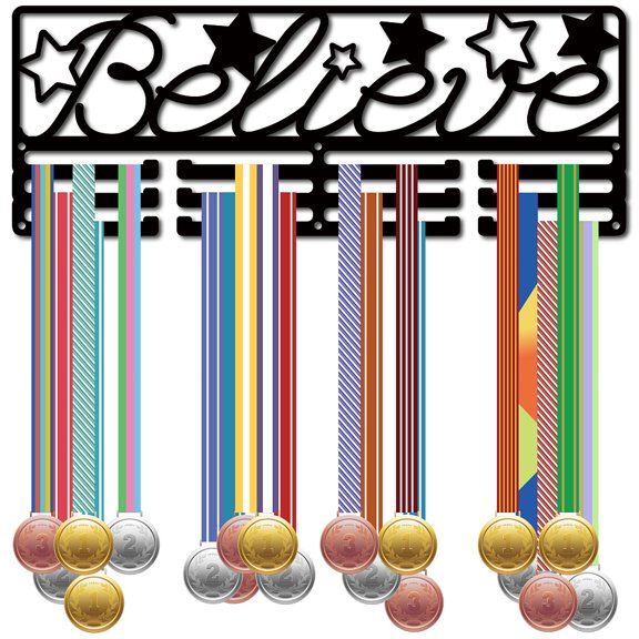 1Set Iron Medal Hanger Holder Display Wall Rack 3-Line with Screws Black Word 150x400mm Hole: 5mmDIY