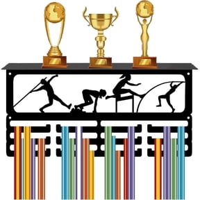 1Set Iron Medal Holder Medals Display Hanger Rack with Hanger Hooks Medal Holder Frame Rectangle Sports 100-200x400mm Hole: 5mm For Crafting
