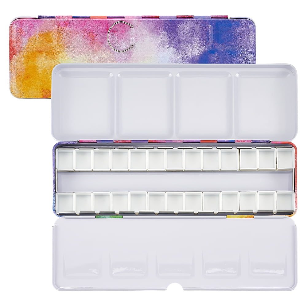 1Set Iron Watercolor Paints Tins Box with Plastic Empty Watercolor Paint Pans Colorful 223x74x26mm