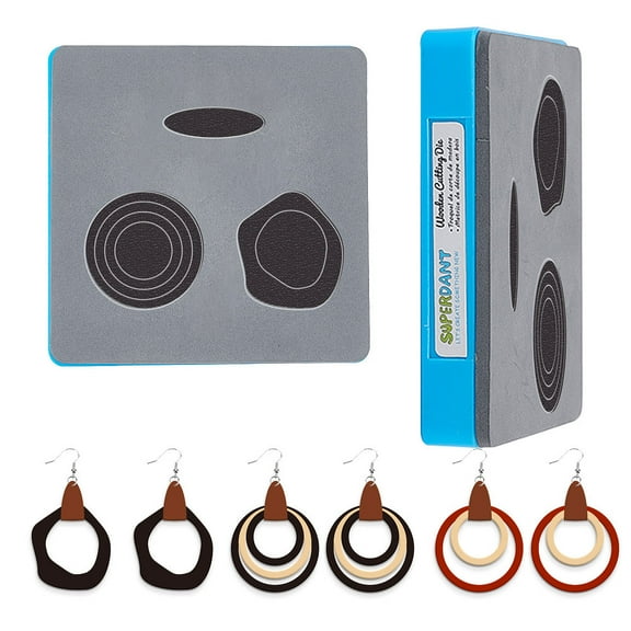 1Set Irregular Circle Leather Cutting Die Hoop Earring Embossing Wood Die Leather Cutting Machine Template Die Cuts with Plastic Protective Box and EVA Foam