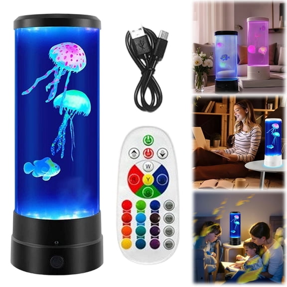 1Set Jellyfish Lamp, LED Jelly Fish Lava Light Lamp with Remote, USB Powered Aquarium Sensory Lights with 17 RGB Color,Realistic Jellyfish Tank Mood Light for Living Room Bedroom Office Decor (D)