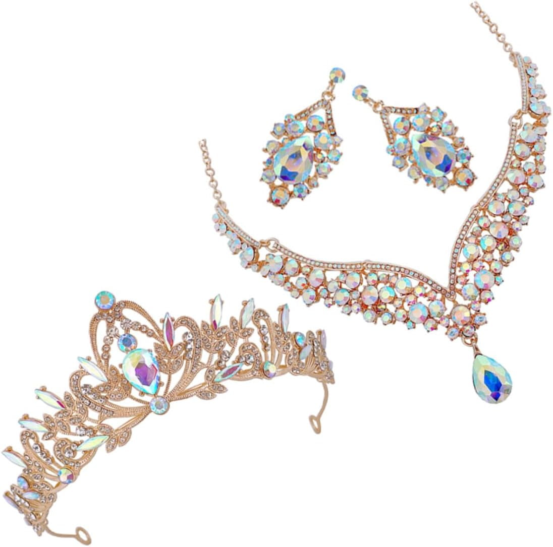 1Set Jewelry Earrings Jewelry Bridal Pro Set with Crown Necklace for Weddings Rhinestone Decorative Accessories intended for Brides Bridesmaids Sophisticated Costume for Extraordinary[d276]