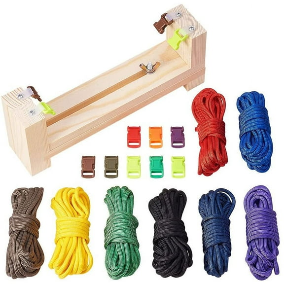 1Set Jig Bracelet Maker with Parachute Cord Wristband Maker - Pack of 8 Parachute Cords and Pack of 8 Buckles - Paracord Braiding Weaving DIY Craft Tool Kit