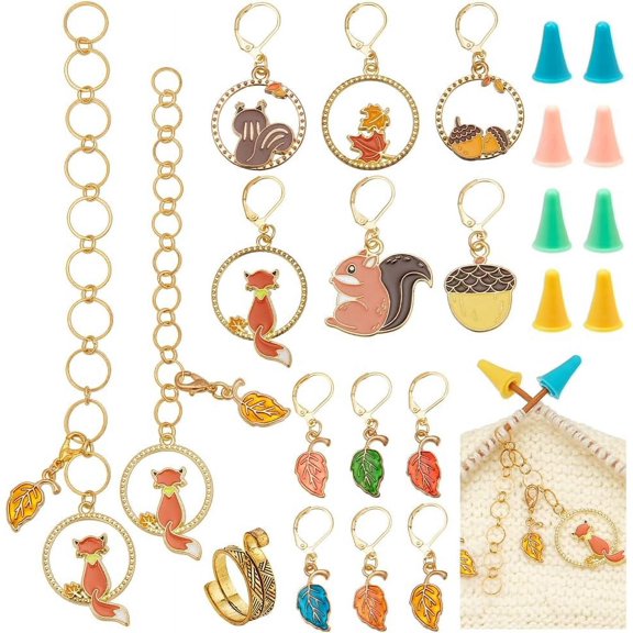 1Set Knitting Tool Sets including Alloy Enamel Locking Stitch Markers Knitting Row Counter Chains Silicone Knitting Needle Stoppers Yarn Guide Holder