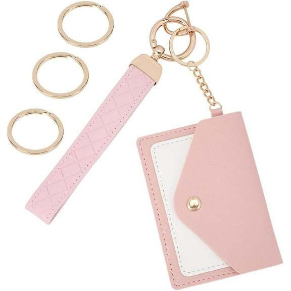 1Set Leather Wristlet Keychain Wallet Keychain Wristlet Small Slim Credit Card Holder Mixed Color