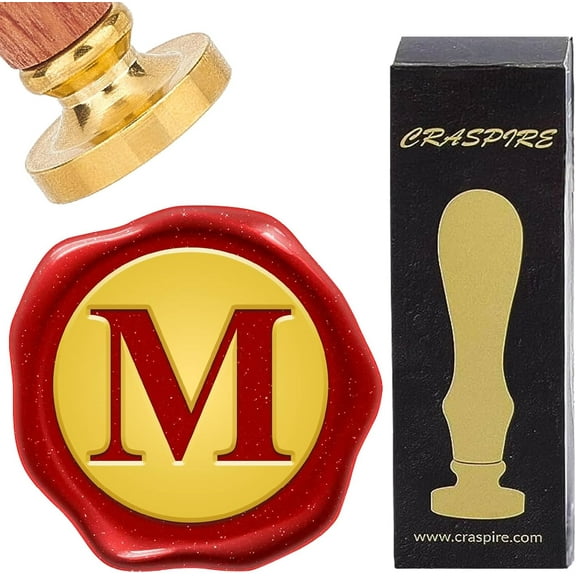 1Set Letter M Wax Seal Stamps Retro Alphabet Initials Sealing Wax Stamp Classic Vintage 26 Letters A-Z 25mm Removable Brass Head Wood Handle for Envelopes Invitation Gift Packing Wrap Decoration