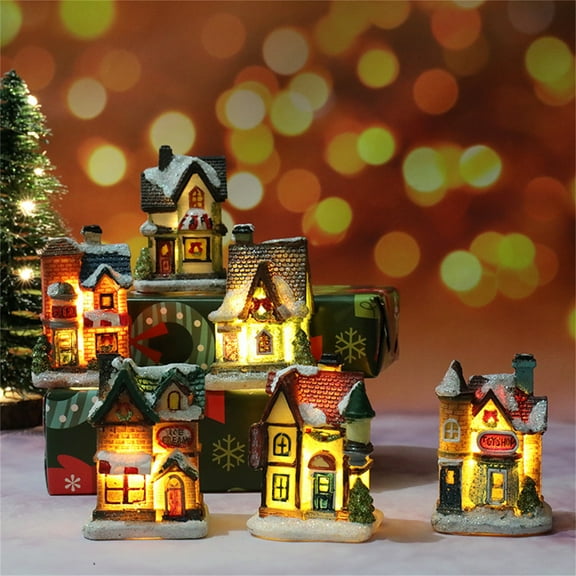 1Set Luminous Christmas House Figurine, Micro Landscape Resin LED Light House for Wedding Decoration