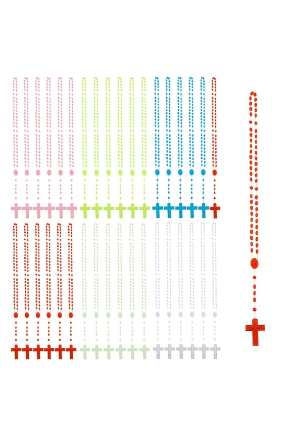 1Set Luminous Plastic Pendant Necklaces Cross with Jesus Pattern Pendant Necklaces Rosary Bead Necklaces Mixed Color 27.56 inch(70cm) 20pcs/color