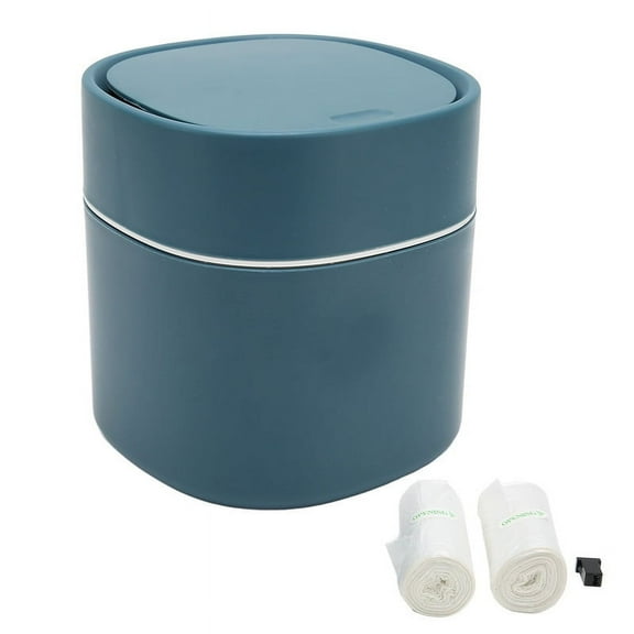 1Set Mini Desk Trash Can with Lid ,with Trash Bags , Press-Top 0.5 Gallon Tiny Countertop Waste Basket, Small Table Top Plastic Covered Garbage Bin for Desk Top