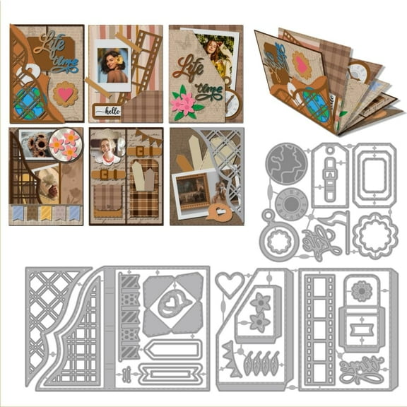 1Set Mini Memory Book Cutting Dies for Card Making Mini Album Metal Die Cuts Film Frame Cutting Dies Templates for Scrapbooking Journal Embossing Paper Craft Decor
