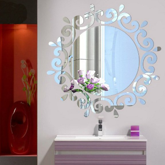 1Set Mirror Wall Stickers Decor Acrylic 3D Flower Decorative Mirrors Stickers Removable Wall Art Decals for Home Living Room Bathroom