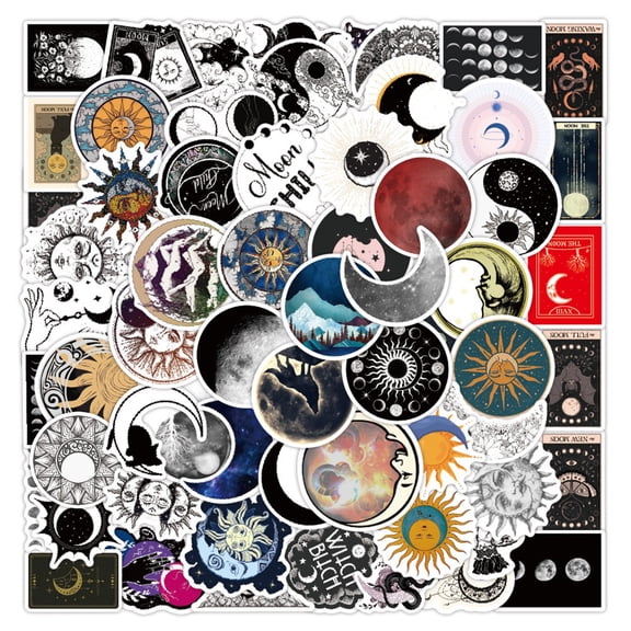 1Set Moon Theme PVC Plastic Sticker Labels Waterproof Decals for Suitcase Helmet Mobile Phone Shell Moon Pattern 40~50mm 60pcs/set