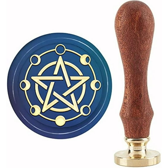 1Set Moon Wax Seal Stamp Pentagram Vintage Sealing Wax Stamps 30mm Retro Wood Stamp Removable Brass Head