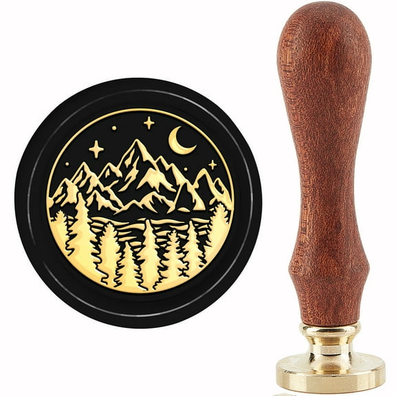 1Set Mountain Wax Seal Stamp Forest Lake Nature Sealing Stamp Copper Seals Retro Vintage Removable Brass Stamp Head with Wooden Handle for Wedding Letter Invitation Envelope Cards Decoration