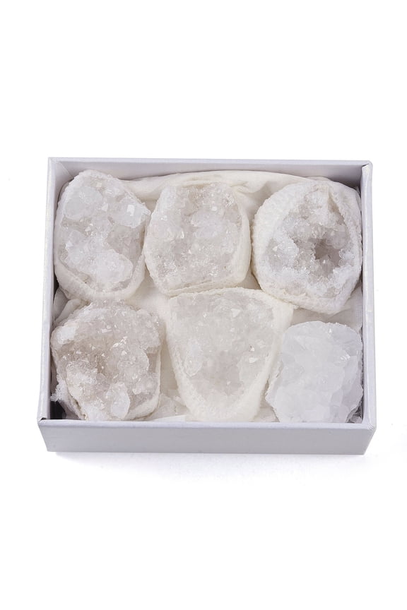 1Set Natural Agate Geode Cornucopia Mineral Specimen Raw Crystal Cluster Healing Crystal Home Decor Gift with Paper Box 31~41x27~36.5x16.5~24mm