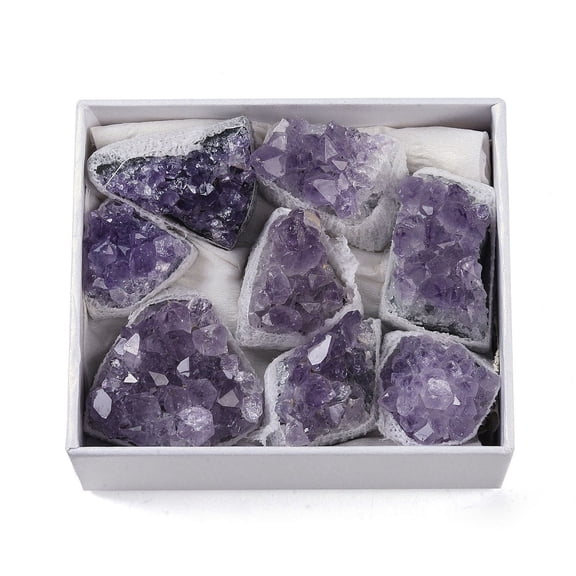 1Set Natural Amethyst Geode Cornucopia Mineral Specimen Raw Crystal Cluster Healing Crystal Home Decor Gift with Paper Box 23~39x21~38x22~25mm
