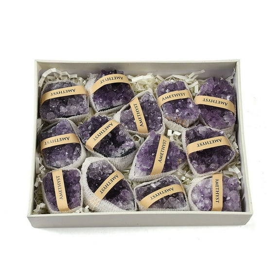 1Set Natural Amethyst Geode Cornucopia Mineral Specimen Raw Crystal with Paper Box Cluster Healing Crystal Home Decor Gift 29~61x30~46x20~27mm