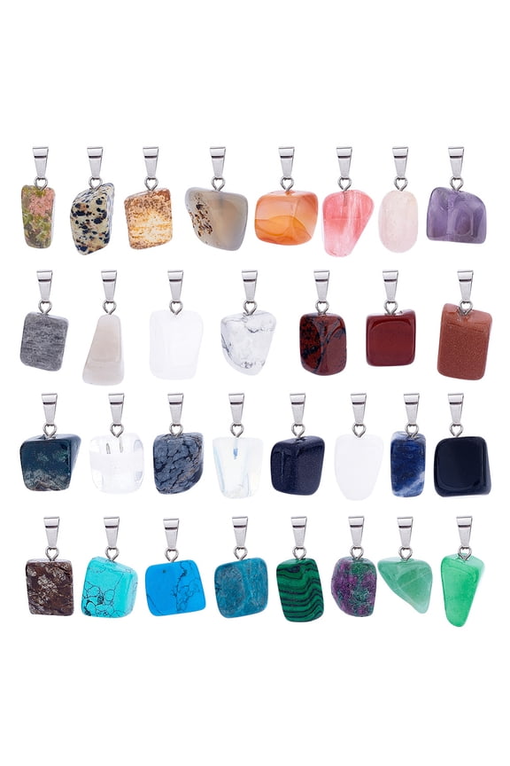 1Set Natural & Synthetic Mixed Gemstone Pendants with Stainless Steel Snap On Bails Nuggets Mixed Dyed and Undyed 15~35x10~20x5~15mm Hole: 3x7.5mm 31 materials 1pc/materials 31pcs/set
