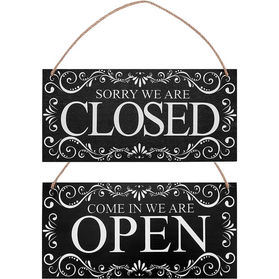 1Set Natural Wood Hanging Wall Decorations with Jute Twine Rectangle with Word COME IN WE ARE OPEN SORRY WE ARE CLOSED Word 15x30x0.5cm