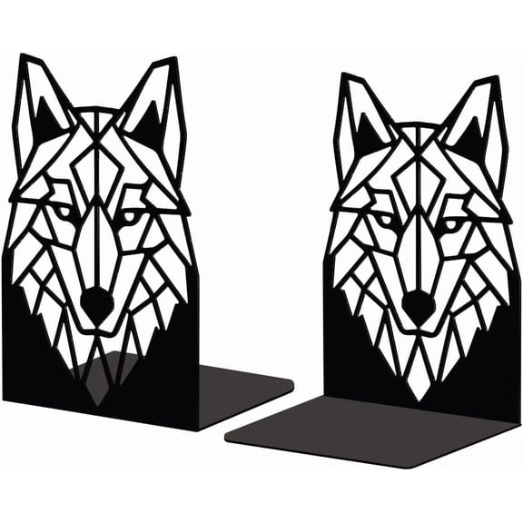 1Set Non-Skid Iron Bookend Display Stands Adjustable Desktop Heavy Duty Metal Book Stopper for Shelves Wolf 190x135x110mm 2pcs/set