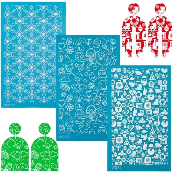 1Set Nylon Impression Mat Mold Rectangle Ceramic & Clay Tools Rabbit Pattern 14.8x9x0.002cm 3pcs/set