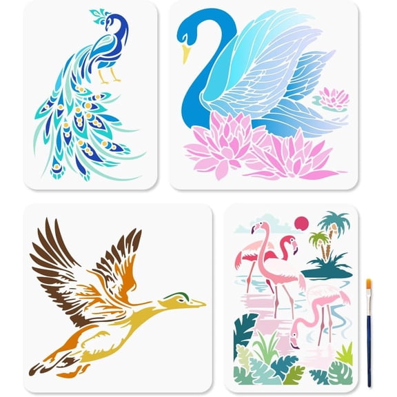 1Set PET Hollow Out Drawing Painting Stencils for DIY Scrapbook Photo Album Flower Peacock 297~300x210~300mm 4pcs/set