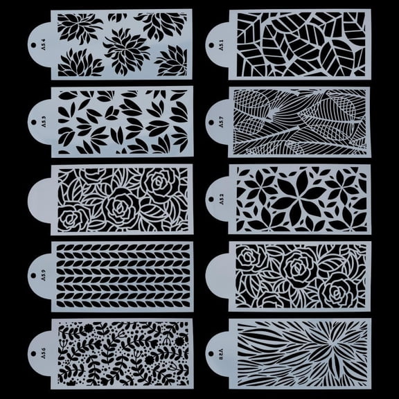 1Set PET Hollow Out Drawing Painting Stencils for DIY Scrapbooking Arch Shape Leaf Pattern 262x112x0.5mm 10pcs/set