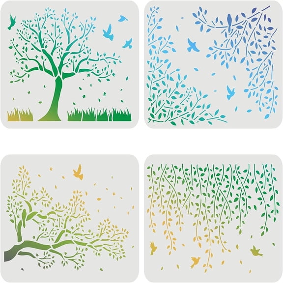 1Set PET Hollow out Drawing Painting Stencils Sets for Kids Teen Boys Girls School Projects Leaf Pattern 29.7x21cm 4 sheets/set
