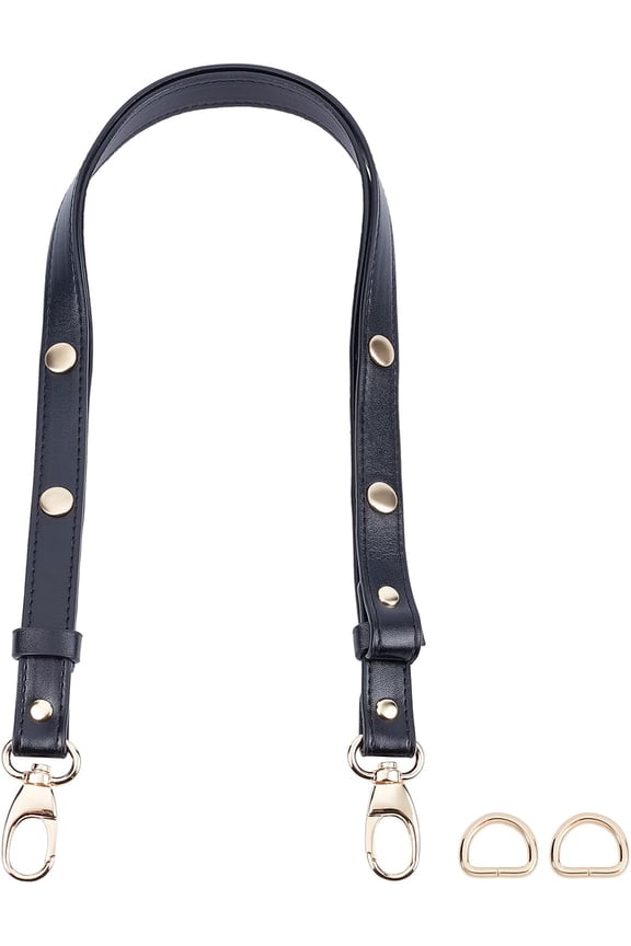 1Set PU Leather Chain Bag Strap with Alloy Findings & Iron D Ring Bag Replacement Accessories Black 69.1x1.8x0.5cm DIY